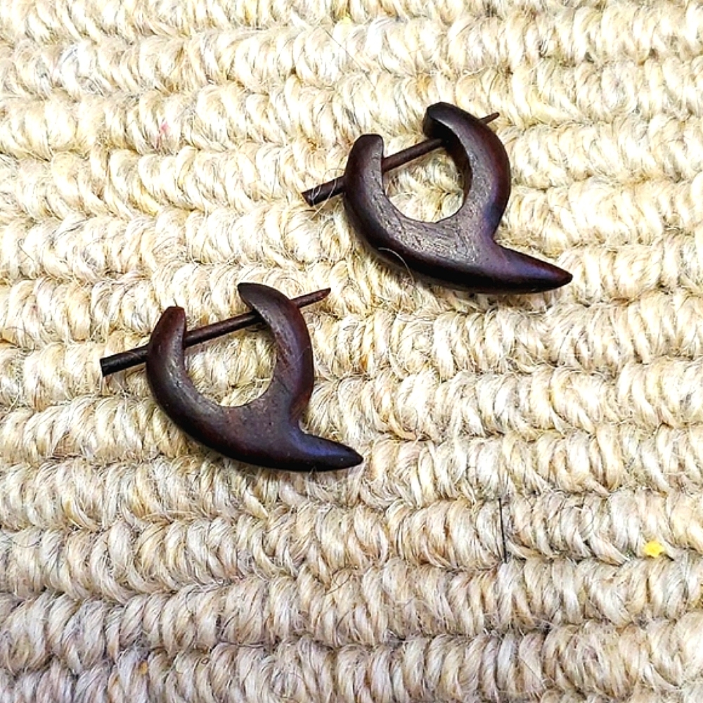 Handmade Wood hoop pin earrings